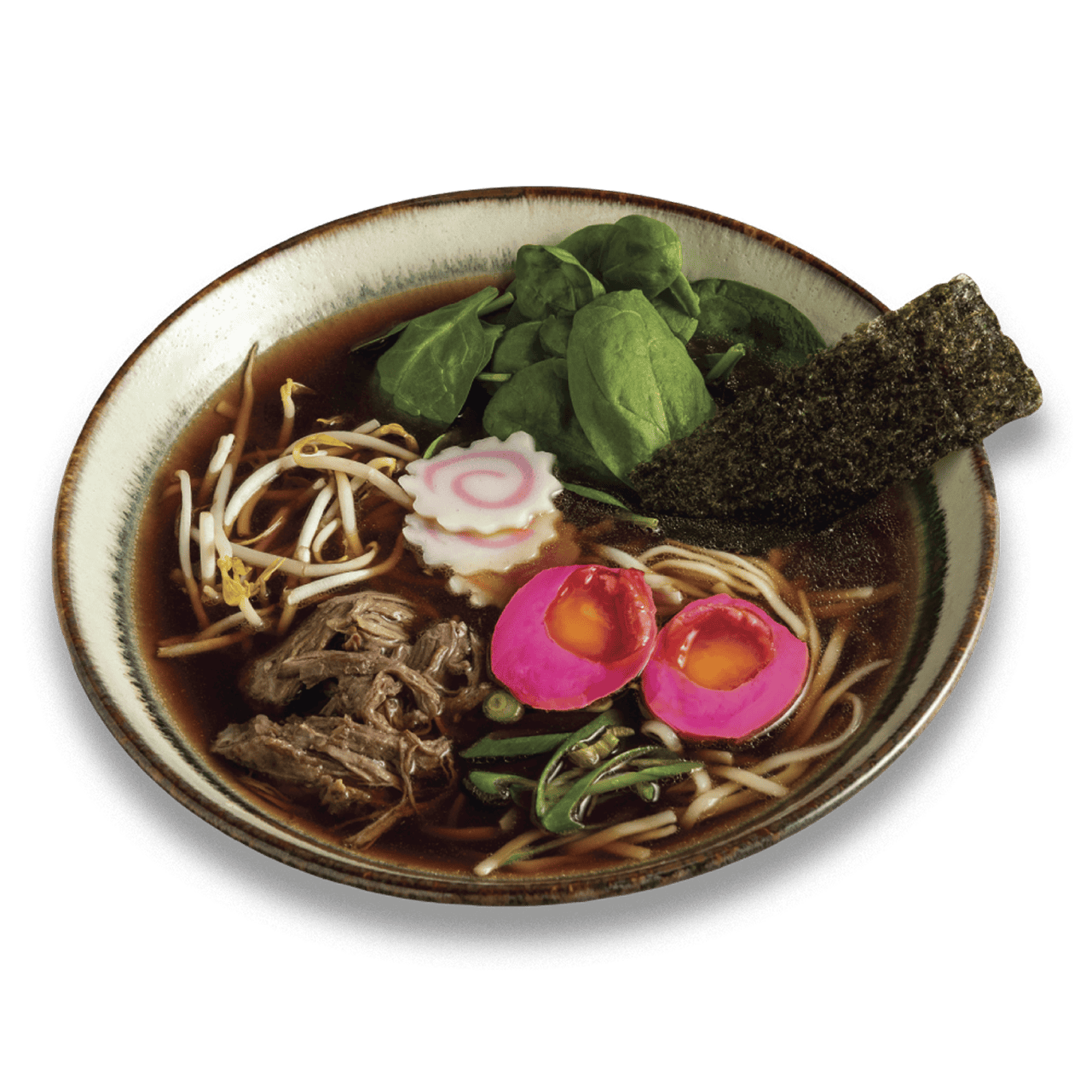 Friss ramen leves zöldségekkel és dekorációval, egészséges futás támogatására.